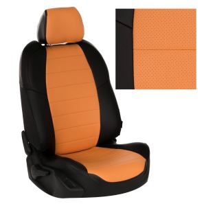 Чехол на сиденье из экокожи черный/оранжевый