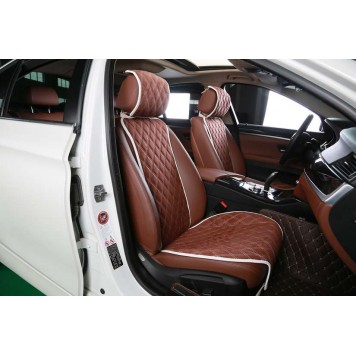 Накидки из алькантары коричневые на передние сидения-0